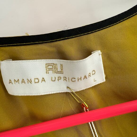 Amanda Uprichard Blouse Large NWT Mustard 100% Silk Zip Sleeveless Chartreuse - Picture 3 of 9
